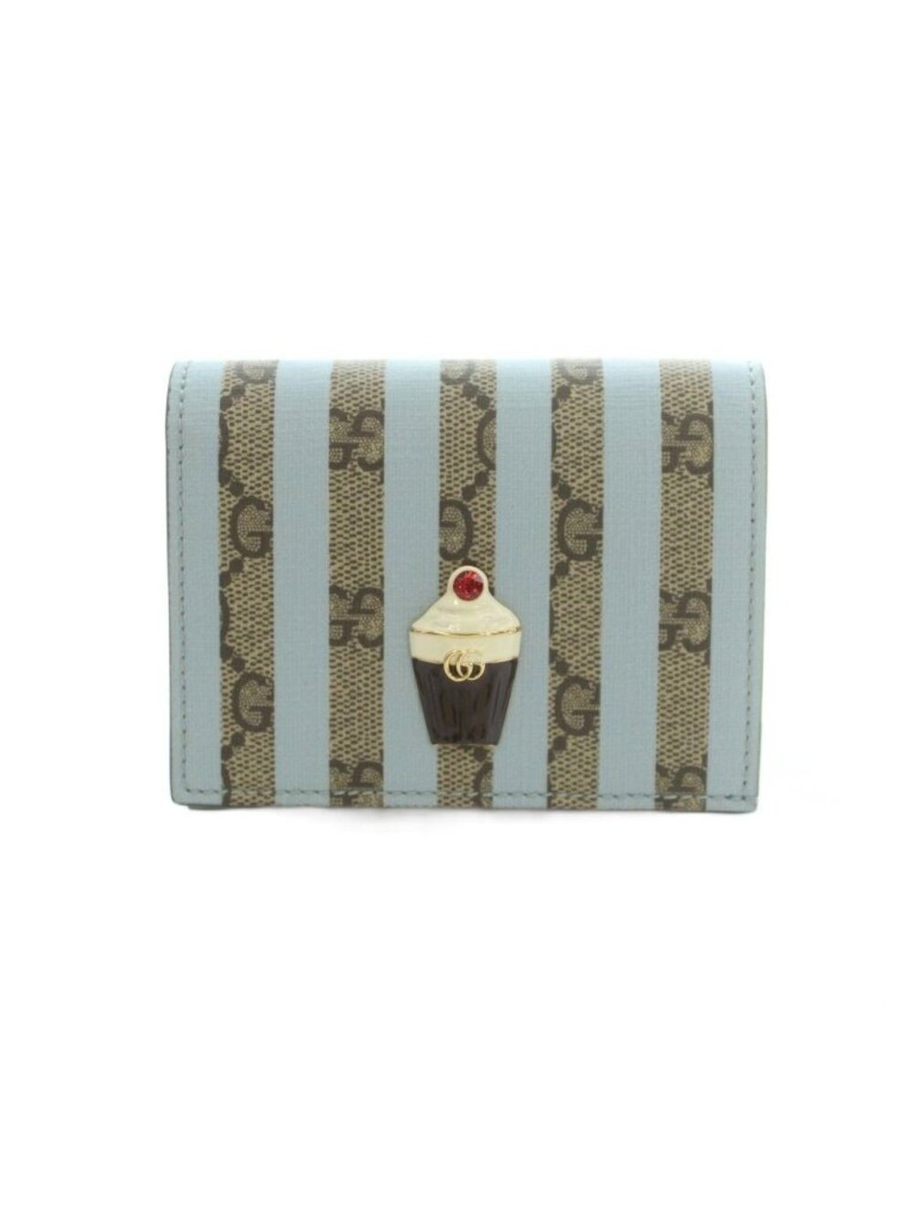 Gucci GG Supreme Ice Cream Card Case Wallet Bifold Coin Purse Striped Pattern